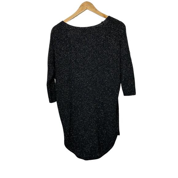 Express Black & Glitter Gold V-Neckline Short Sleeve Sweater Women's Small - Picture 2 of 6